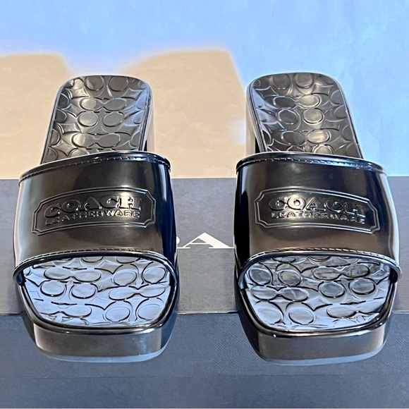 Coach Scarlett Rubber Block Heel Sandals Size 9 Black - Picture 8 of 13